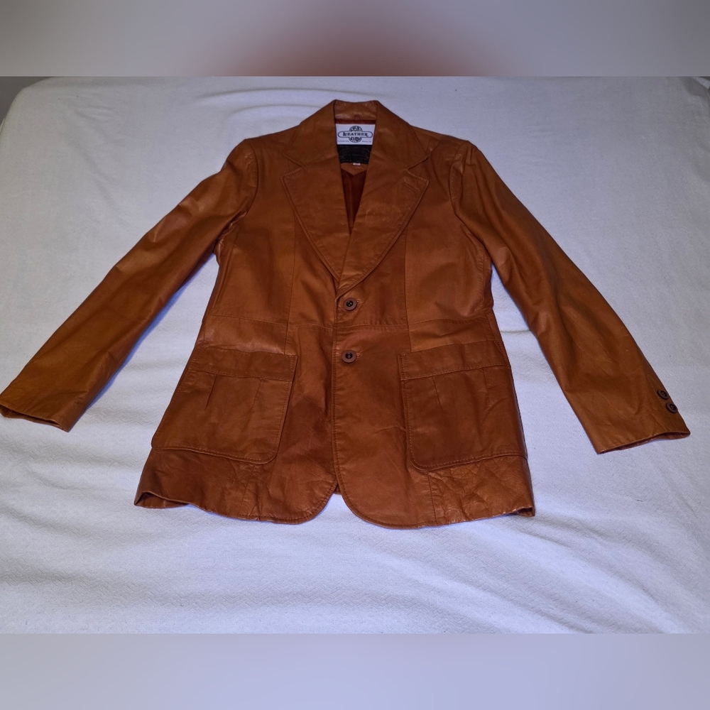 Vintage Cognac Leather Blazer Jacket